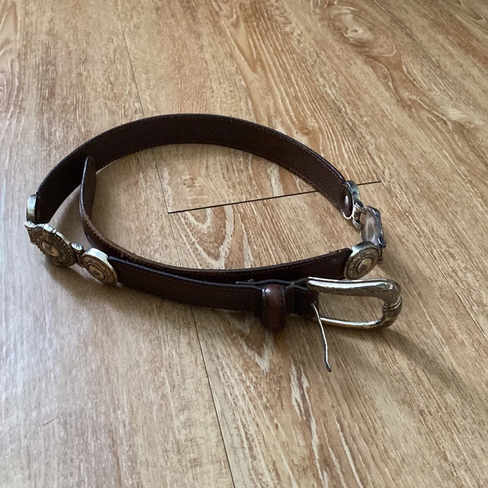 Fossil Brown Leather Belt with Silver buckle and medallions Size - Small